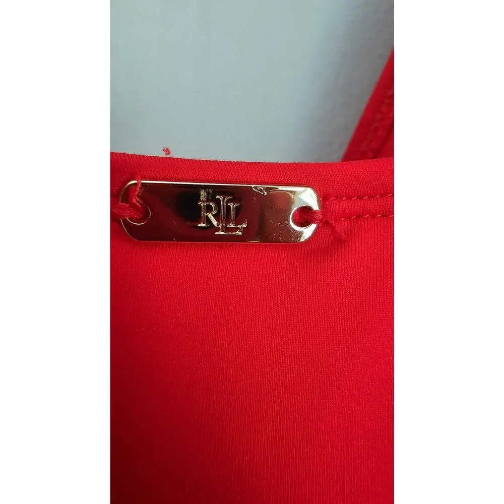 Lauren Ralph Lauren, Square Ring, Tummy Control, One Piece Swimsuit, Red, Sz 10
